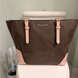 Michael Kors Brown & Blush Logo Tote with Gold Hardware